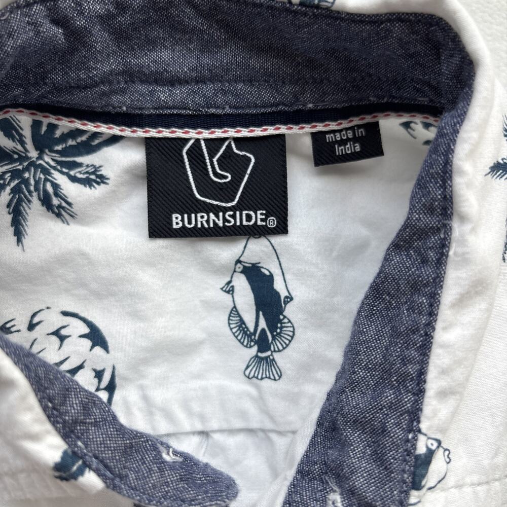Burnside‎ Men Hawaiian Shirt Medium Short Sleeve Palm Tree Pineaple Fish - Picture 2 of 14